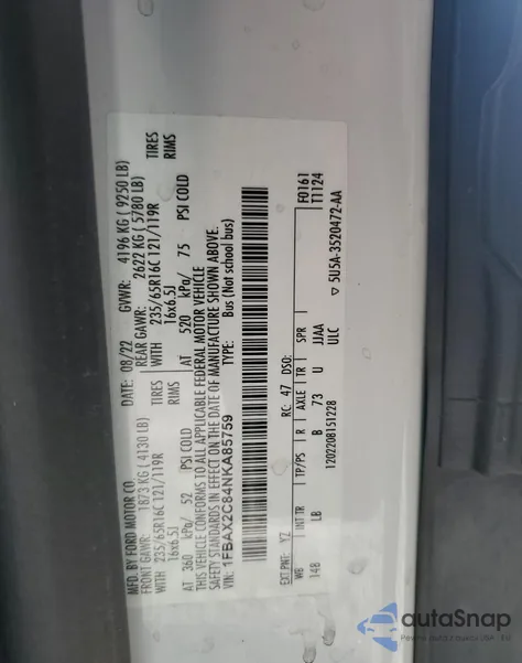 2023 Ford Transit T-350 from USA, damaged, VIN 1FBAX2C84NKA85759